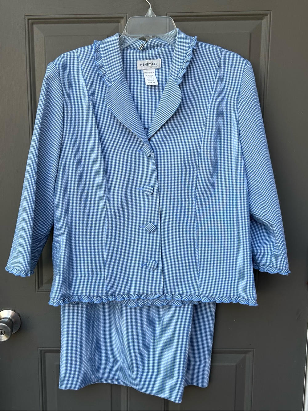 Henry Lee Vintage Light Blue Plaid Skirt Suit